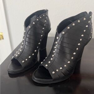 Marc Fisher Black Studded Peep-Toe Booties